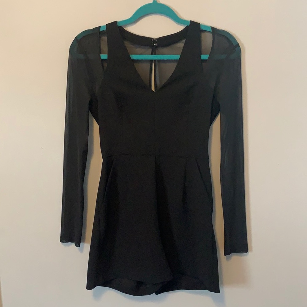 BCBGeneration mesh sleeve shrug romper